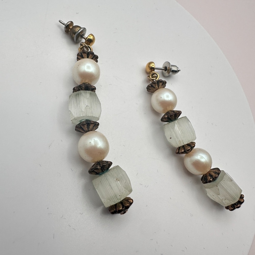 Vintage Y2K Faux Pearl Frosted Beaded Dangle Earrings Women's Classic Jewelry